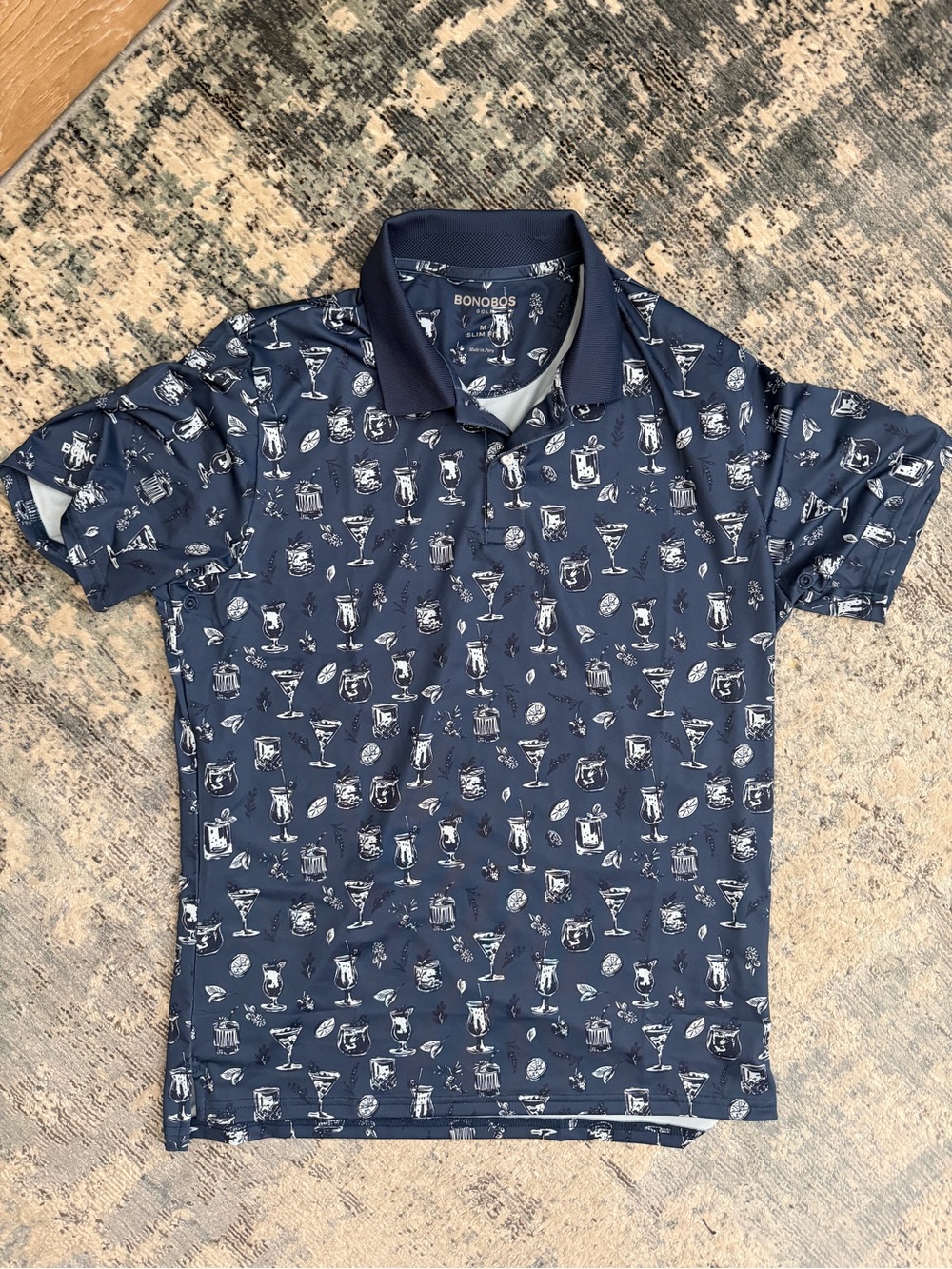 Bonobos Navy Polo with White Cocktail Print